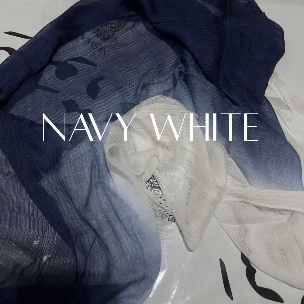 Messy chiffon navy white