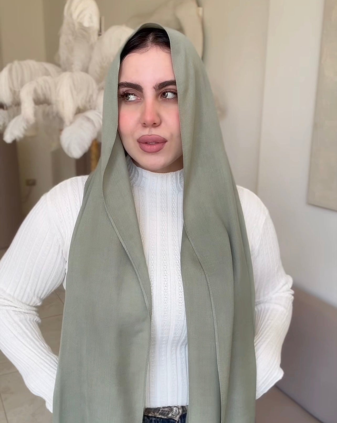 Olive Sponge Cotton Scarf